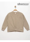Kız Çocuk Bej Renk Önü Yıldız Nakışlı İki İp Sweat
