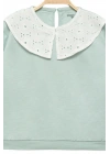 Kız Çocuk Brode Yaka %100 Pamuk Sweatshirt - Süs Brode Yakalı Çocuk Sweat