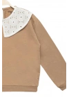 Kız Çocuk Brode Yaka %100 Pamuk Sweatshirt - Süs Brode Yakalı Çocuk Sweat