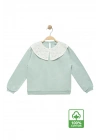 Kız Çocuk Brode Yaka %100 Pamuk Sweatshirt - Süs Brode Yakalı Çocuk Sweat