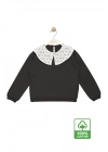 Kız Çocuk Brode Yaka %100 Pamuk Sweatshirt - Süs Brode Yakalı Çocuk Sweat