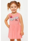 Kız Çocuk Büzgülü Bel Kolsuz Stay True Happy Baskılı Pembe Elbise