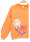 Kız Çocuk Sweatshirt Turuncu Uzun Kollu Yazı ve Çiçek Desenli Çocuk Sweat