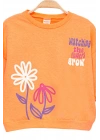 Kız Çocuk Sweatshirt Turuncu Uzun Kollu Yazı ve Çiçek Desenli Çocuk Sweat