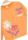 Kız Çocuk Sweatshirt Turuncu Uzun Kollu Yazı ve Çiçek Desenli Çocuk Sweat