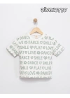 Kız Çocuk Ekru / Yeşil Renk Smıle/Dance/Love/Play Pano Baskılı Tişört
