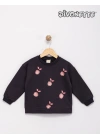 Kız Çocuk Füme Renk Püskül Çiçek Nakışlı Sweat