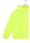 Kız Çocuk Kapşonlu Fosforlu Yeşil Sweatshirt - Yıldız Desenli Yazı Nakışlı Çocuk Sweat