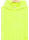 Kız Çocuk Kapşonlu Fosforlu Yeşil Sweatshirt - Yıldız Desenli Yazı Nakışlı Çocuk Sweat