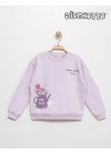 Kız Çocuk Lila Renk Flower Love You Kedi Baskılı Sweat