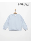 Kız Çocuk Mavi Renk Kolları Çiçek Nakışlı Sweat