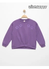 Kız Çocuk Mor Renk Önü Yıldız Nakışlı İki İp Sweat