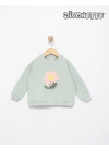 Kız Çocuk Pastel Yeşil Renk Divonette Nakışlı Fırfırlı Sweat