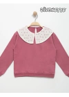 Kız Çocuk Pembe Renk Brode Yakalı Sweat