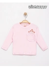 Kız Çocuk Pembe Renk Cebi Fırfırlı Çiçekli İnterlok Sweat