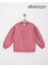 Kız Çocuk Pembe Renk Çiçekli Pul İşlemeli Sweat