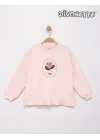 Kız Çocuk Pembe Renk Etek Ucu Brodeli Sweat