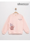 Kız Çocuk Pembe Renk Flower Love You Kedi Baskılı Sweat