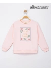 Kız Çocuk Pembe Renk Kabartma Laleler Baskılı Sweat