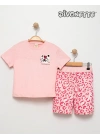 Kız Çocuk Pembe Renk Leopar Desen Şortlu Takım