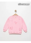 Kız Çocuk Pembe Renk Önü Kalp Aplikeli Sweat