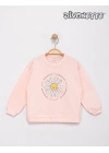 Kız Çocuk Pembe Renk Papatya Desenli Sweat