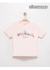 Kız Çocuk Pembe Renk Paris Romantik Çiçek Nakışlı Tişört