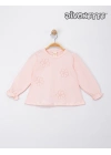 Kız Çocuk Pembe Renk Parlak İpli Çiçek Nakışlı Sweat