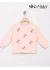 Kız Çocuk Pembe Renk Püskül Çiçek Nakışlı Sweat