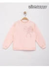 Kız Çocuk Pembe Renk Taşlı Fiyonk Aplikeli Sweat