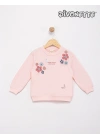 Kız Çocuk Pembe Renk Taşlı Papatyalar Baskılı Sweat
