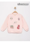 Kız Çocuk Pembe Renk Tilkili Pul Nakışlı Sweat