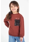 Kız Çocuk Pullu Cep Detaylı Sweatshirt - Süs Cep Detaylı Çocuk Sweat