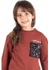 Kız Çocuk Pullu Cep Detaylı Sweatshirt - Süs Cep Detaylı Çocuk Sweat