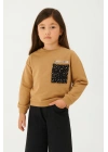 Kız Çocuk Pullu Cep Detaylı Sweatshirt - Süs Cep Detaylı Çocuk Sweat