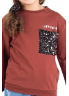 Kız Çocuk Pullu Cep Detaylı Sweatshirt - Süs Cep Detaylı Çocuk Sweat
