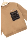 Kız Çocuk Pullu Cep Detaylı Sweatshirt - Süs Cep Detaylı Çocuk Sweat
