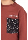 Kız Çocuk Pullu Cep Detaylı Sweatshirt - Süs Cep Detaylı Çocuk Sweat