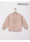 Kız Çocuk Sütlü Kahve Renk Çiçekli Pul İşlemeli Sweat