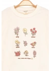 Kız Çocuk Sweatshirt Ekru Uzun Kollu Çiçek Desenli Çocuk Sweat
