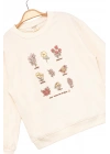 Kız Çocuk Sweatshirt Ekru Uzun Kollu Çiçek Desenli Çocuk Sweat