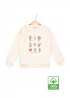Kız Çocuk Sweatshirt Ekru Uzun Kollu Çiçek Desenli Çocuk Sweat