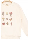Kız Çocuk Sweatshirt Ekru Uzun Kollu Çiçek Desenli Çocuk Sweat