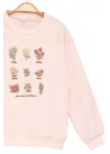 Kız Çocuk Sweatshirt Pembe Uzun Kollu Çiçek Desenli Çocuk Sweat