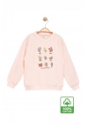 Kız Çocuk Sweatshirt Pembe Uzun Kollu Çiçek Desenli Çocuk Sweat