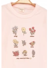 Kız Çocuk Sweatshirt Pembe Uzun Kollu Çiçek Desenli Çocuk Sweat