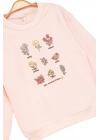 Kız Çocuk Sweatshirt Pembe Uzun Kollu Çiçek Desenli Çocuk Sweat