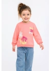 Kız Çocuk Sweatshirt Pembe Uzun Kollu Yazı ve Çiçek Desenli Çocuk Sweat