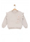 Kız Çocuk Sweatshirt Şardonlu Kumaş Gri Uzun Kollu Çiçek Desenli Çocuk Sweat