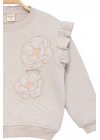 Kız Çocuk Sweatshirt Şardonlu Kumaş Gri Uzun Kollu Çiçek Desenli Çocuk Sweat